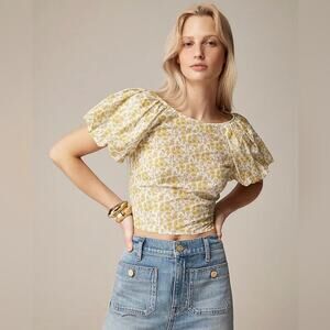 NWT J. Crew Fitted Puff-Sleeve Top Liberty Capel Yellow Floral Fabric Size 16